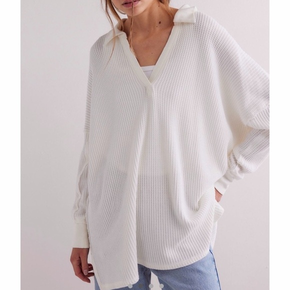 FP | WTF Travis Polo V-Neck Sweater Popover Henley Thermal Top Slouchy Shirt - Picture 2 of 13